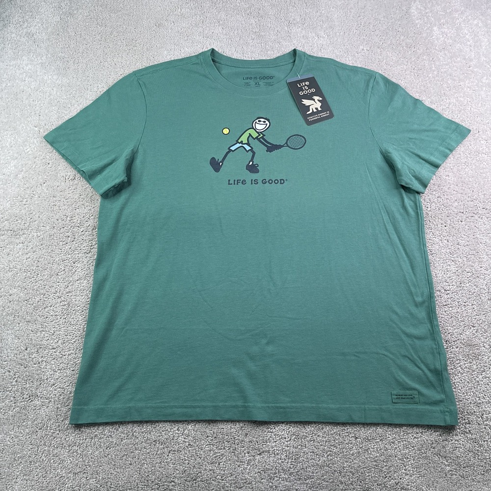 NEW Life Is Good Shirt Mens XL Green Jake Tennis Cotton Crusher Tee NWT
